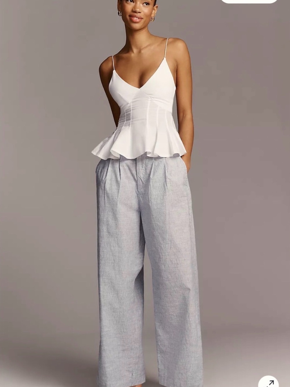 Maeve High-Rise Wide Leg Linen Blend Pants - blue and white pin stripe